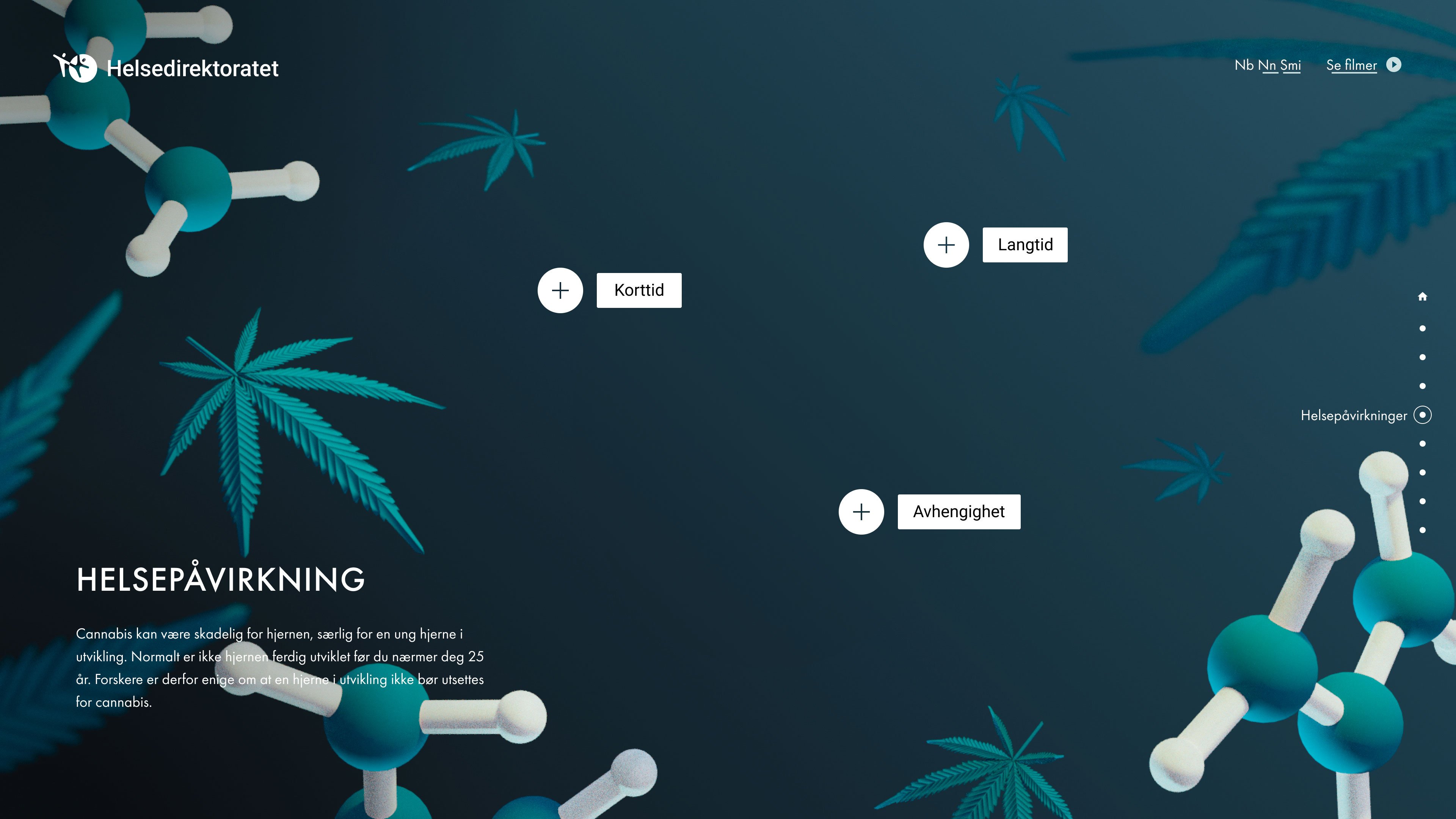 Illustrasjon av cannabisblader og molekyler