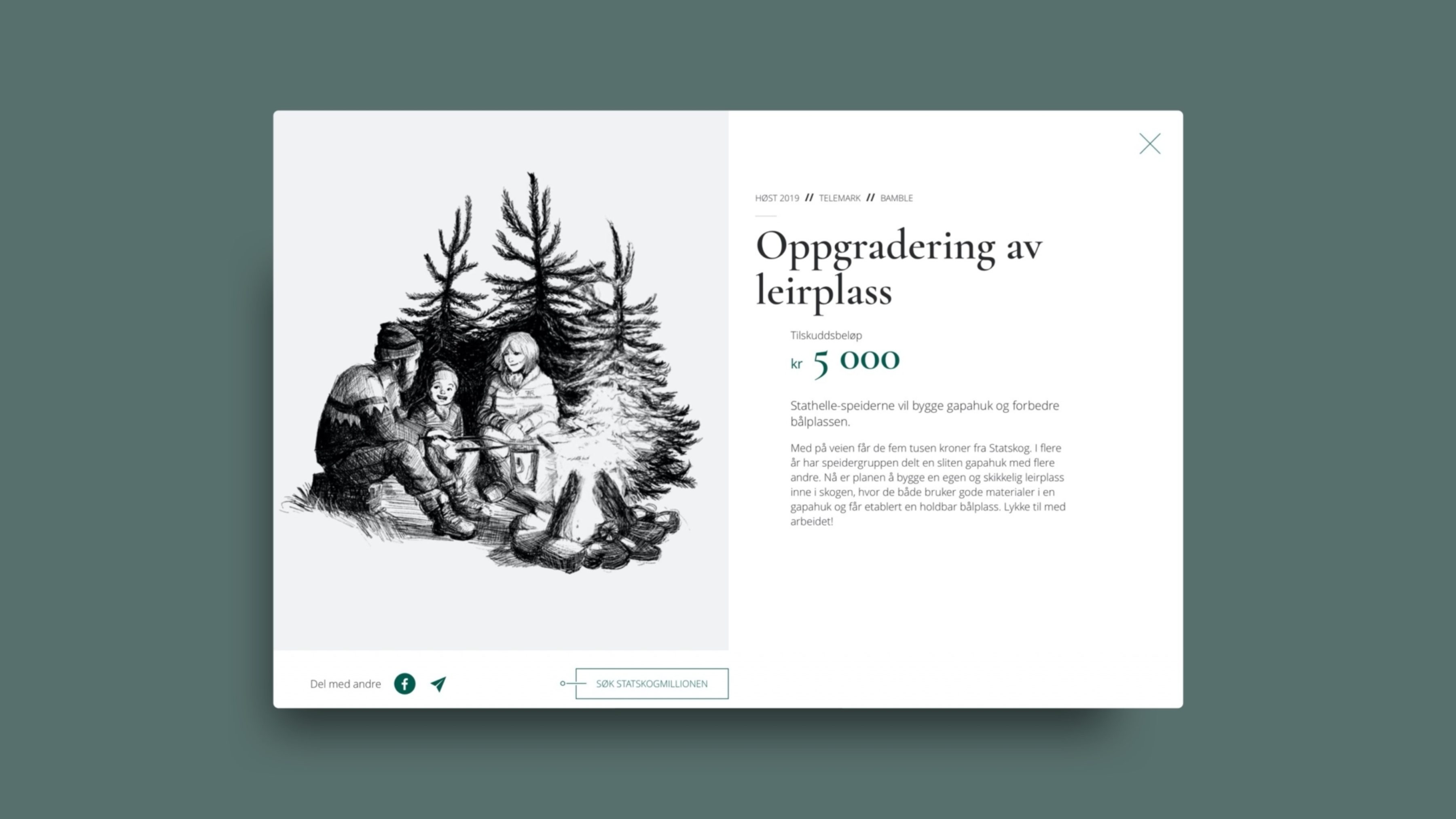 Statskog grensesnitt med illustrasjon av familie i skogen