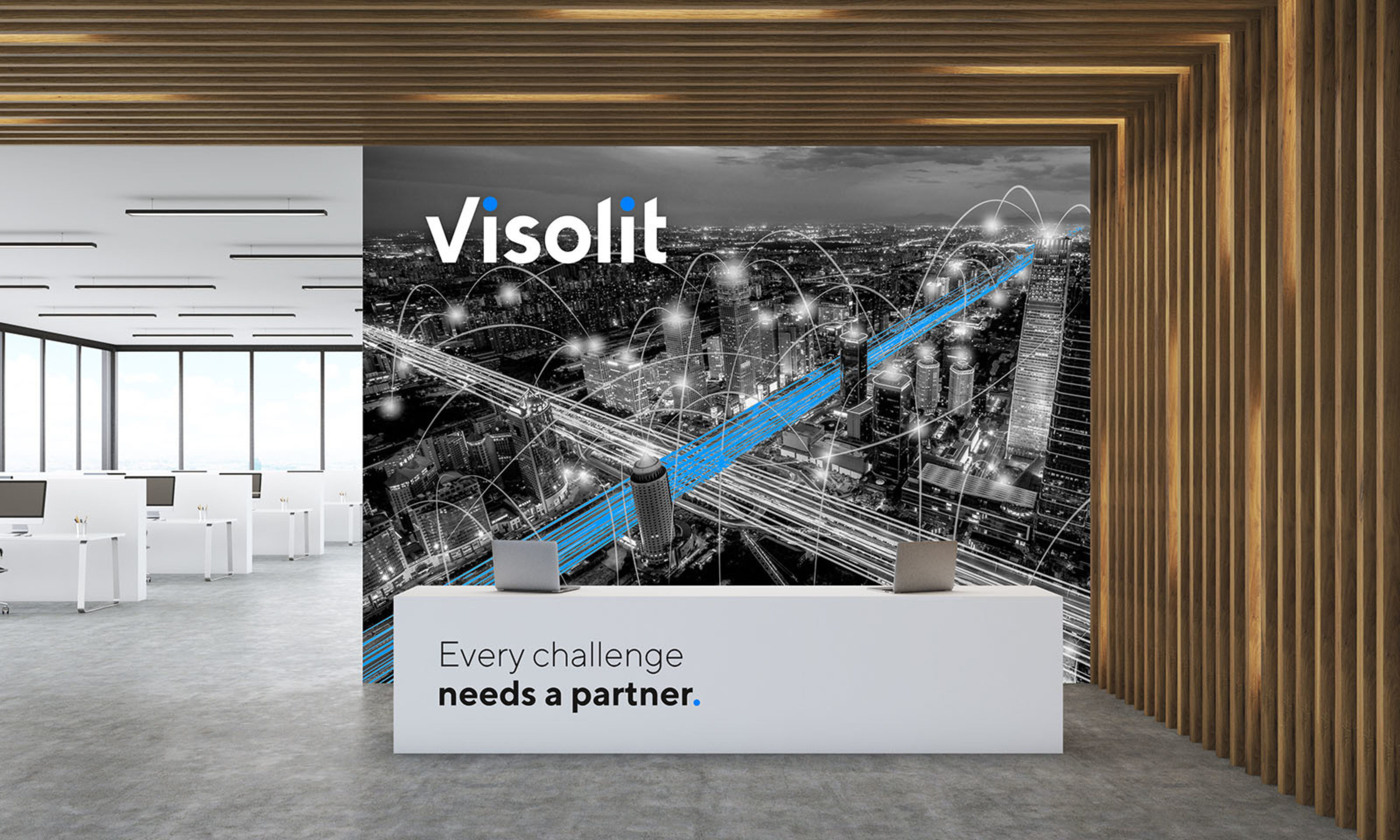 Resepsjonen i Visolit med logo